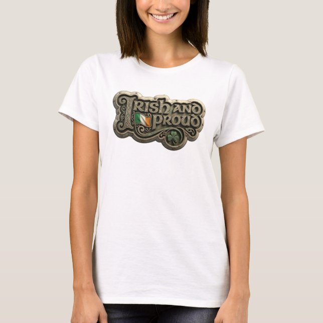 Camiseta de moda plateada IRlandés Y ORGULLOSO (Anverso)