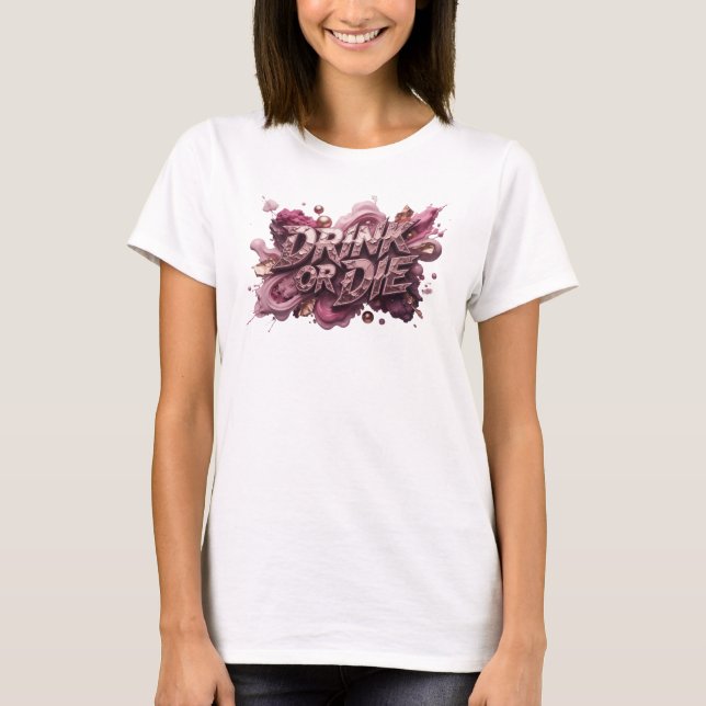 Camiseta de moda roja con lema BEBE O MUERE (Anverso)