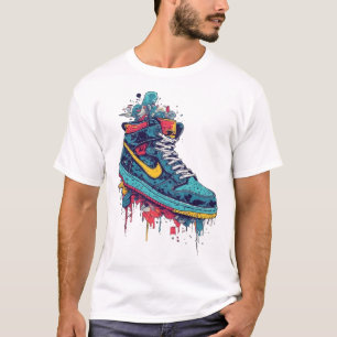 Camiseta de moda urbana con grafiti de zapatillas 