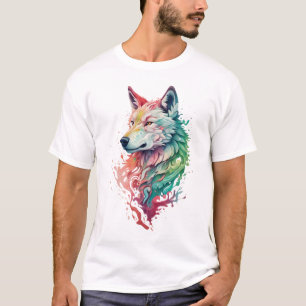 Camiseta de moda urbana gráfica de lobo, audaz y c