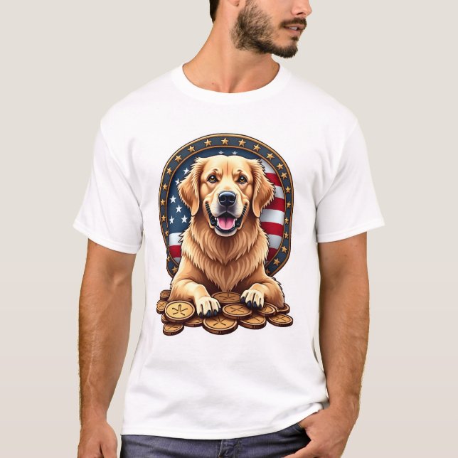 Camiseta de Moneda Apilada de Retriever Dorado Pat (Anverso)