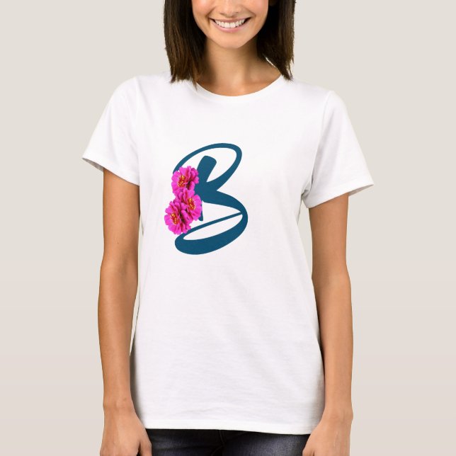 Camiseta de monograma inicial de flores de Zinnia  (Anverso)