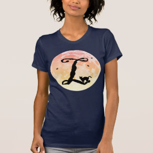 Camiseta de monograma inicial de luna llena y gato