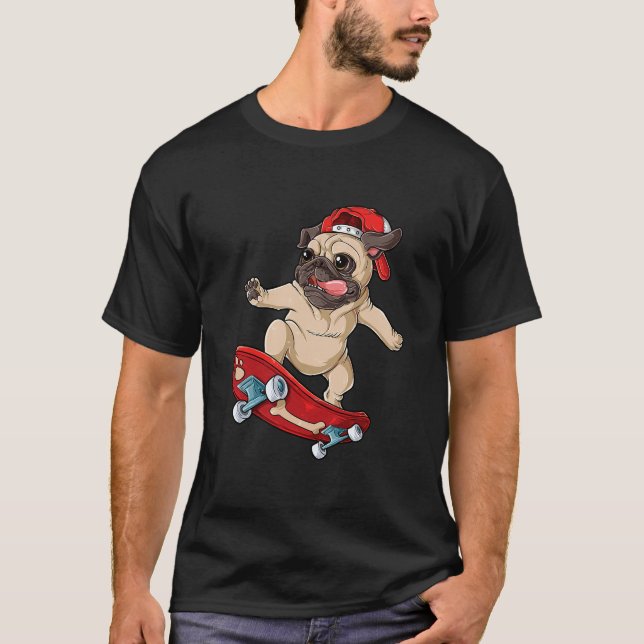 Camiseta De Monopatín Pug Perro Cachorro Divertido (Anverso)