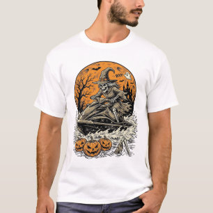 Camiseta de moto de agua de bruja esqueleto vintag