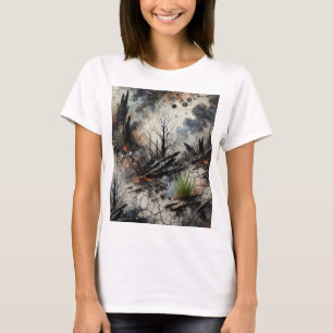 Camiseta de mujer artística tras incendio