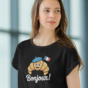 Camiseta de mujer Bonjour Paris Croissant Bandera