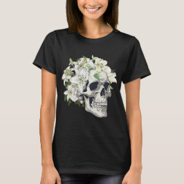 Camiseta de mujer CALAVERA CON LIRIOS BLANCOS