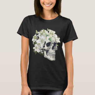 Camiseta de mujer CALAVERA CON LIRIOS BLANCOS