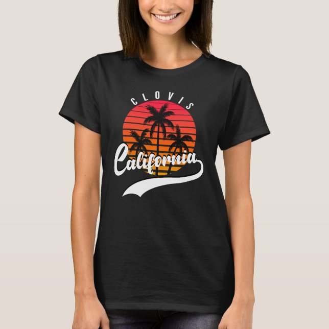 Camiseta de mujer Clovis, California Atardecer Ret (Anverso)