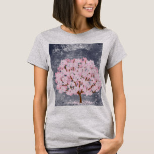 Camiseta de mujer con árbol de flor de cerezo rosa