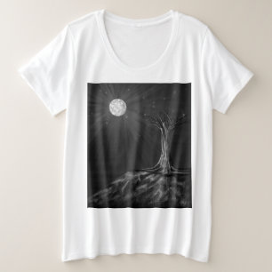 Camiseta de mujer con árbol iluminado por la luna