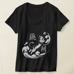 Camiseta de mujer con arte de gato juguetón patean