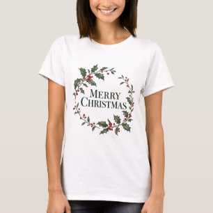 Camiseta de mujer con corona de Navidad de acebo