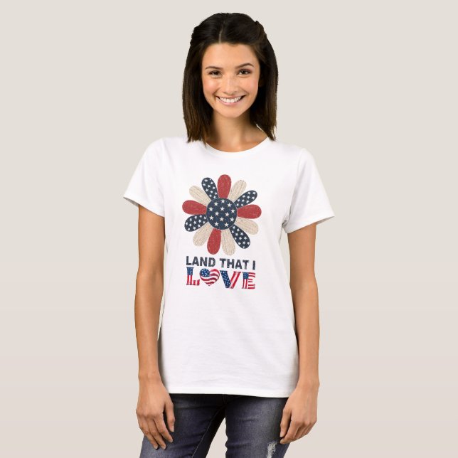 Camiseta de mujer con flores patrióticas Tierra Qu (Anverso completo)