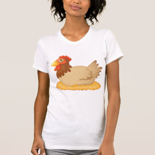 Camiseta de mujer con gallina poniendo huevos