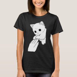 Camiseta de mujer con gato blanco lindo jugando co