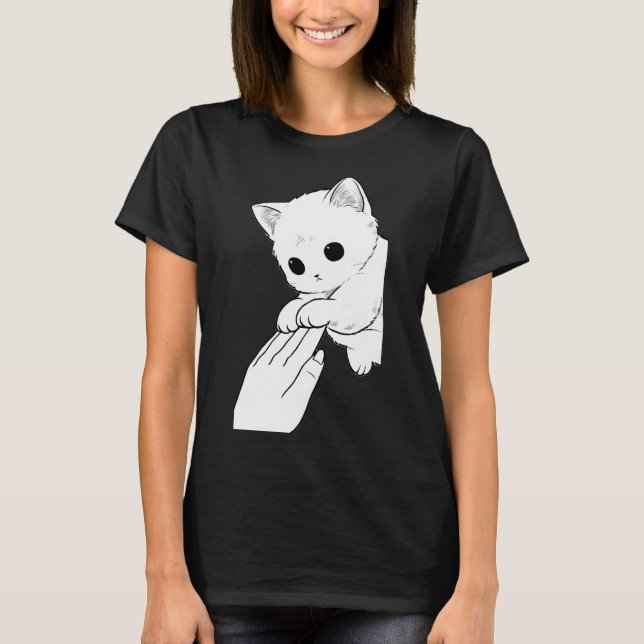 Camiseta de mujer con gato blanco lindo jugando co (Anverso)