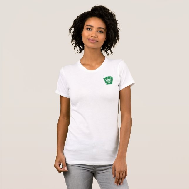 Camiseta de mujer con logo de WIN con código QR en (Anverso completo)