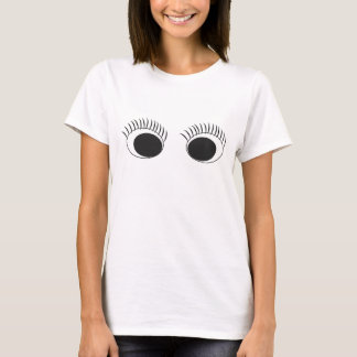 Camiseta de mujer con ojos/pestañas negras, blanca