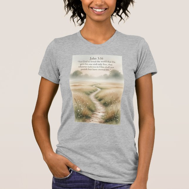 Camiseta de mujer con versículo bíblico Juan 3:16 (Anverso)