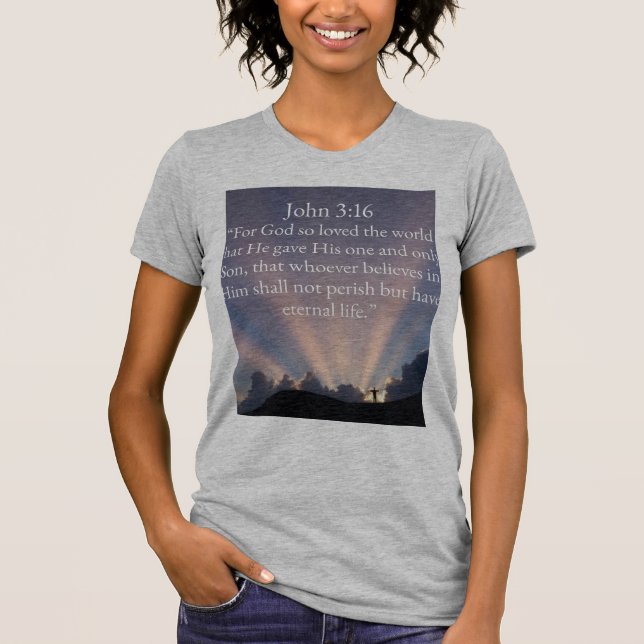 Camiseta de mujer con versículo bíblico Juan 3:16 (Anverso)