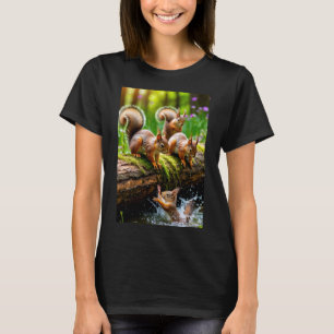 Camiseta de mujer de ardillas juguetonas en la nat