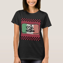 Camiseta de mujer de bandera a cuadros de carreras