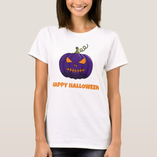 Camiseta de mujer de calabaza púrpura Feliz Hallow
