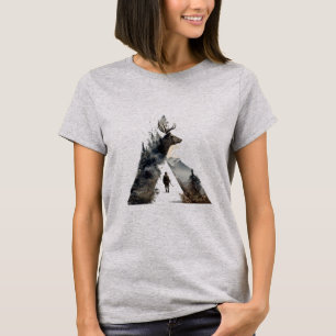 Camiseta de mujer de ciervo de montaña geométrica