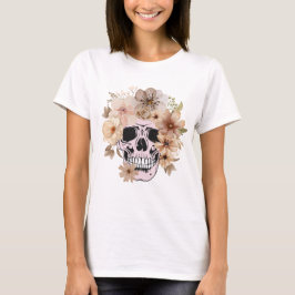 Camiseta de mujer de cráneo y flores vintage