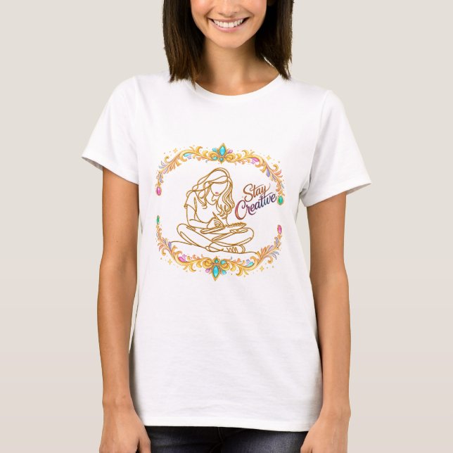 Camiseta de mujer de diseño de línea de arte dorad (Anverso)