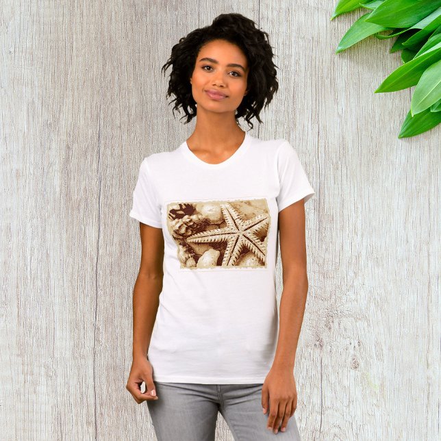 Camiseta de mujer de estrellas de mar y conchas ma (Subido por el creador)