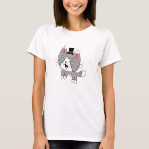 Camiseta de mujer de gato simple con sombrero