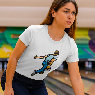 Camiseta de mujer de hombre jugando bolos