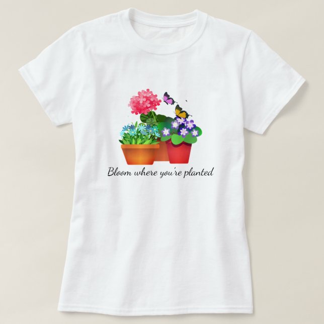 Camiseta de mujer de jardín de flores con mariposa (Diseño del anverso)