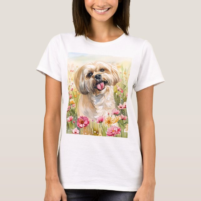 Camiseta de mujer de Lhasa Apso acuarela (Anverso)