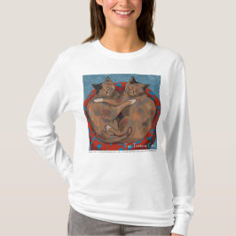 Camiseta de mujer de manga larga con dos gatos de