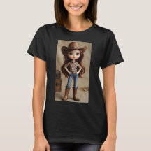 Camiseta de mujer de moda vaquera morena linda occ
