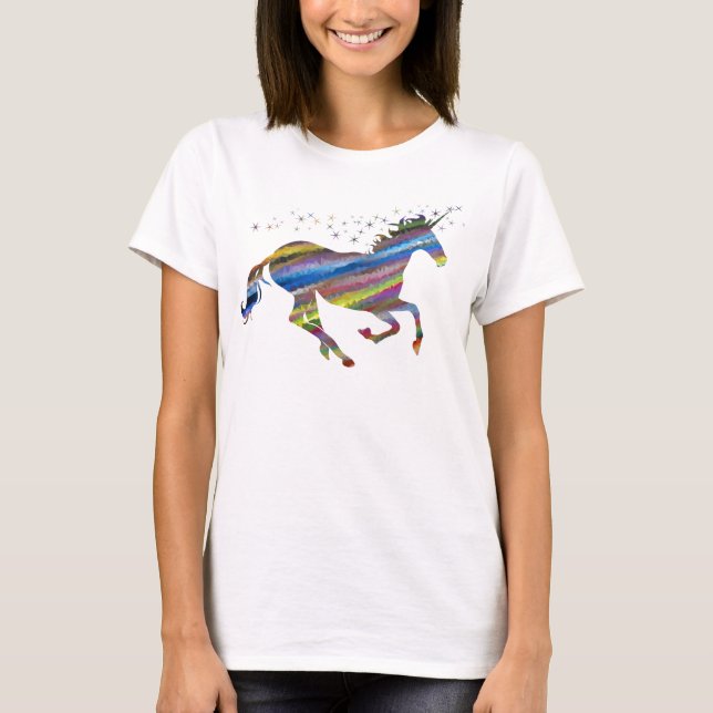 Camiseta de mujer de rayas mágicas de unicornio (Anverso)
