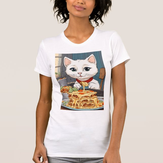 Camiseta de mujer de una pequeña gata blanca y ado (Anverso)