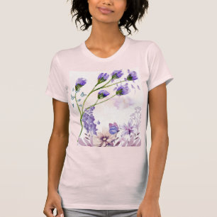 Camiseta de mujer estética floral púrpura Acuare