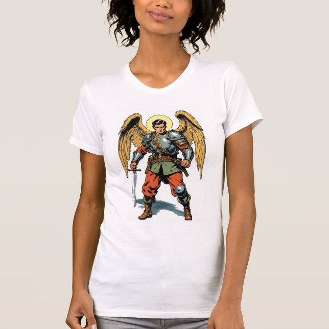 Camiseta de mujer estilo cómic retro de San Miguel (Anverso)