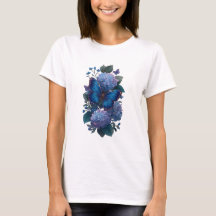 Camiseta de mujer floral de Hortensia Mariposa Azu