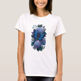 Camiseta de mujer floral de Hortensia Mariposa Azu