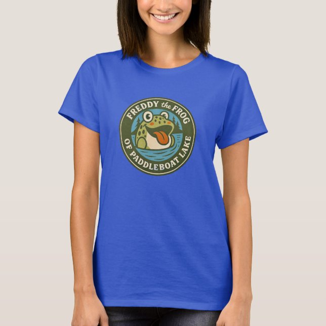 Camiseta de mujer Funky Freddy la rana Paddleboat  (Anverso)