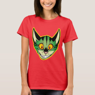Camiseta de mujer gato de dibujos animados fluores