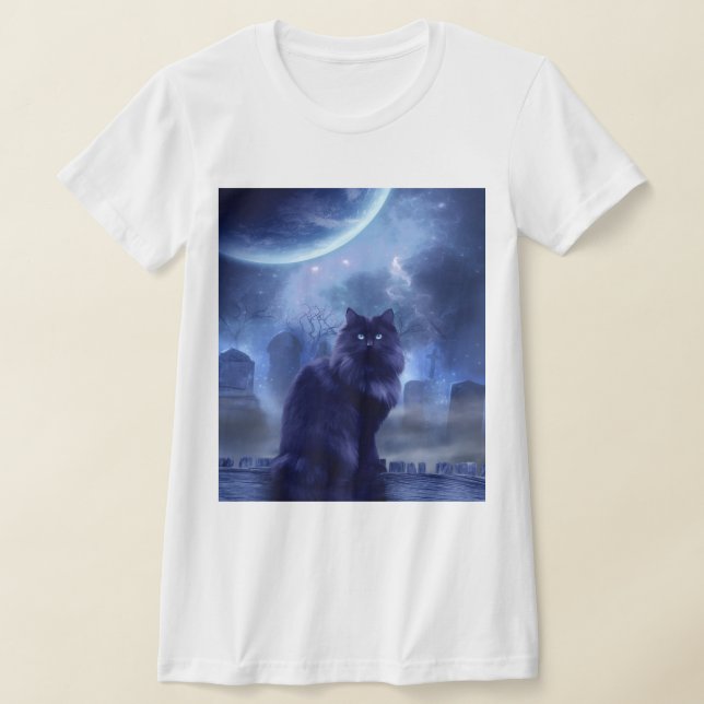 Camiseta de mujer gato negro y luna (Distribución)