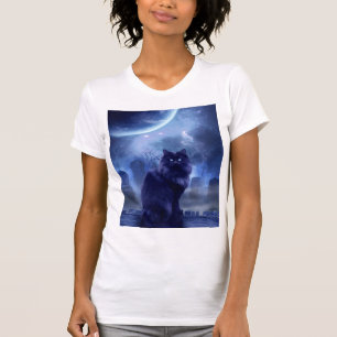 Camiseta de mujer gato negro y luna