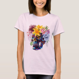 Camiseta de mujer Glass Skull con flores de primav